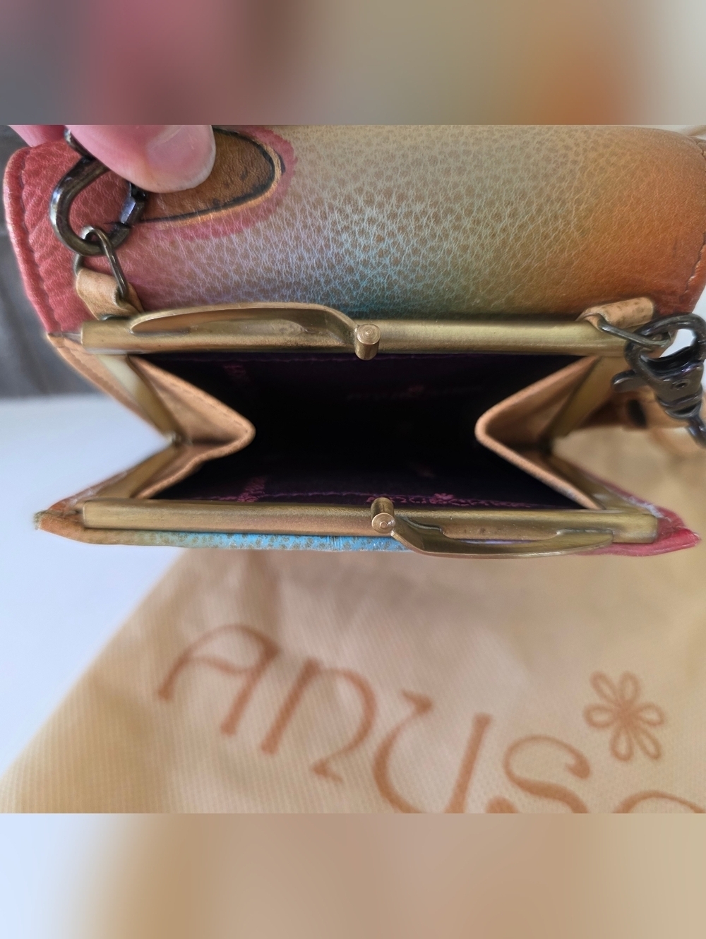 Anuschka Hand Painted Leather Crossbody Bag Butterfly Floral Mini Purse Clutch - Picture 11 of 16